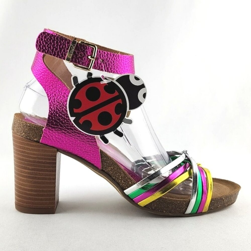 Yokono Metallic Pink Multi-Strap Block Heel Sandal